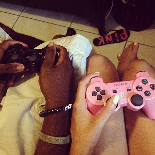 Gaming couple bonding over controllers and headsets, finding love in virtual realms, perfect for gamer dating and shared online adventures on BadsX.com.
